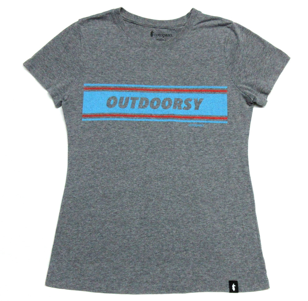 COTOPAXI Womens Medium "Outdoorsy" Graphic Logo Hike Shortsleeve Gray Shirt Top